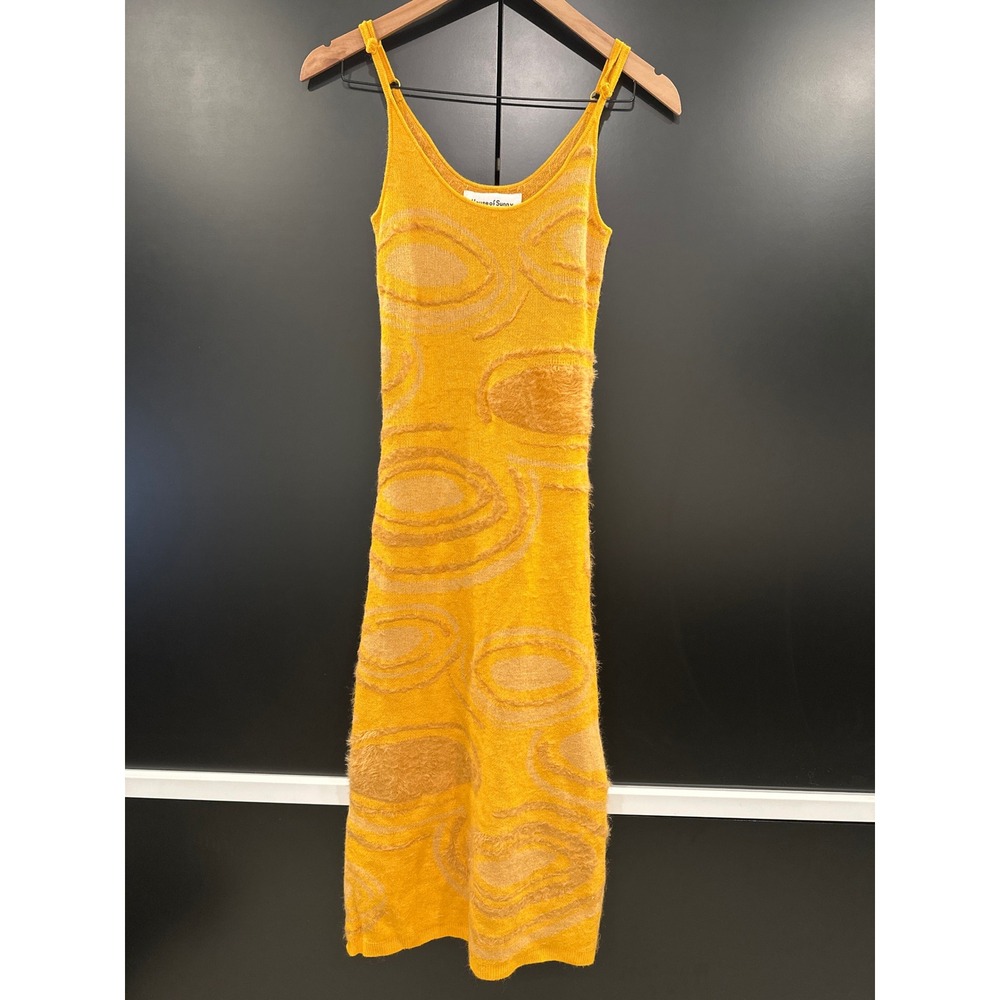 House of Sunny Vol 16 Yellow Hockney Knit Cut Out Midi Dress Size US 2